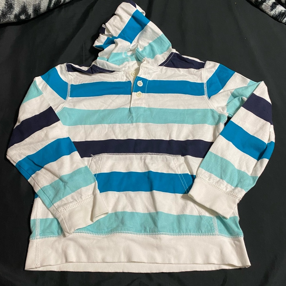 Gymboree Boy White and Blue Long Sleeve Button Up Hoodie Tee Size 8
